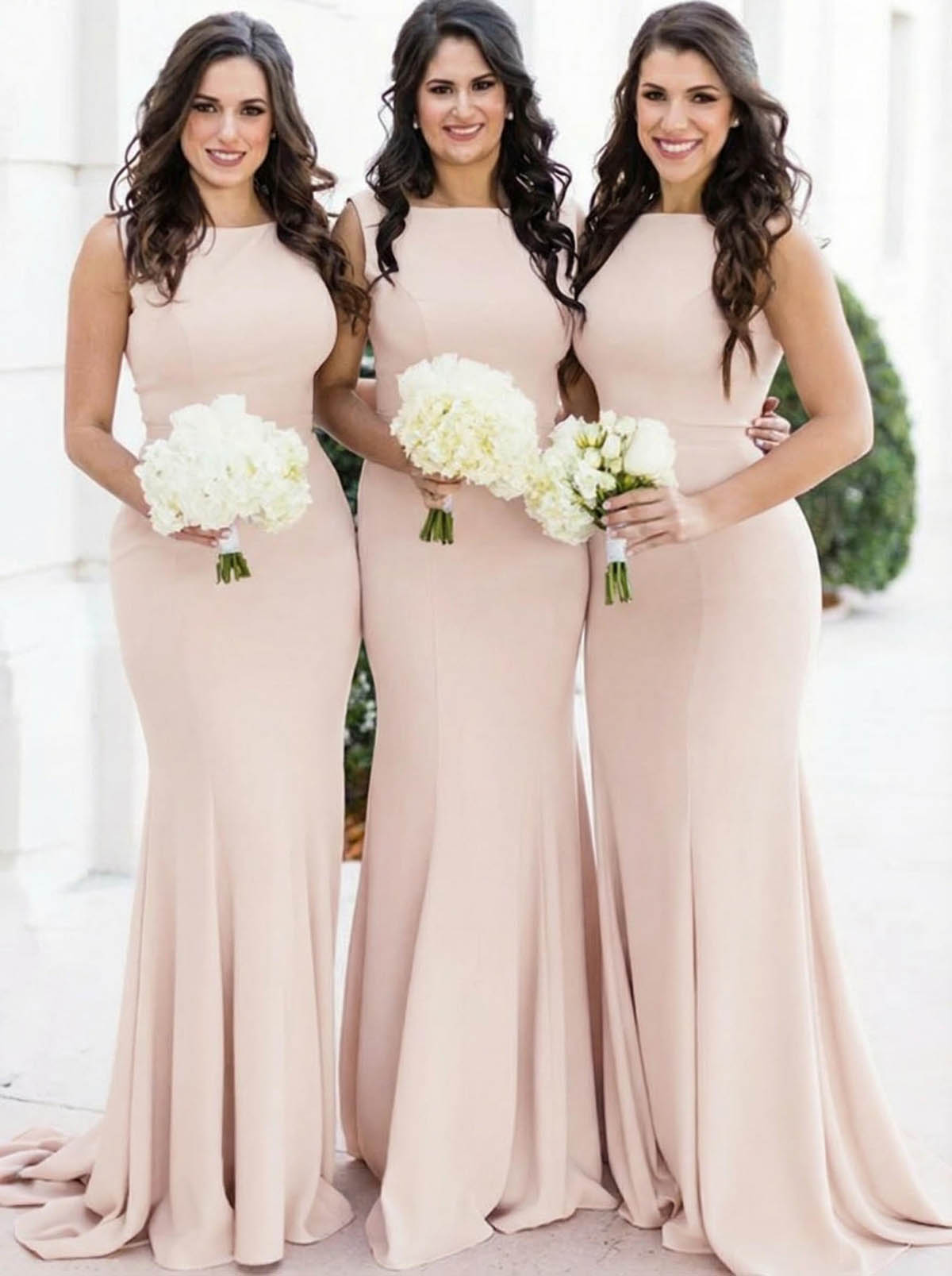 Sheath/Column Square Neckline Sleeveless Elegant Satin Bridesmaid Dresses, product image 14