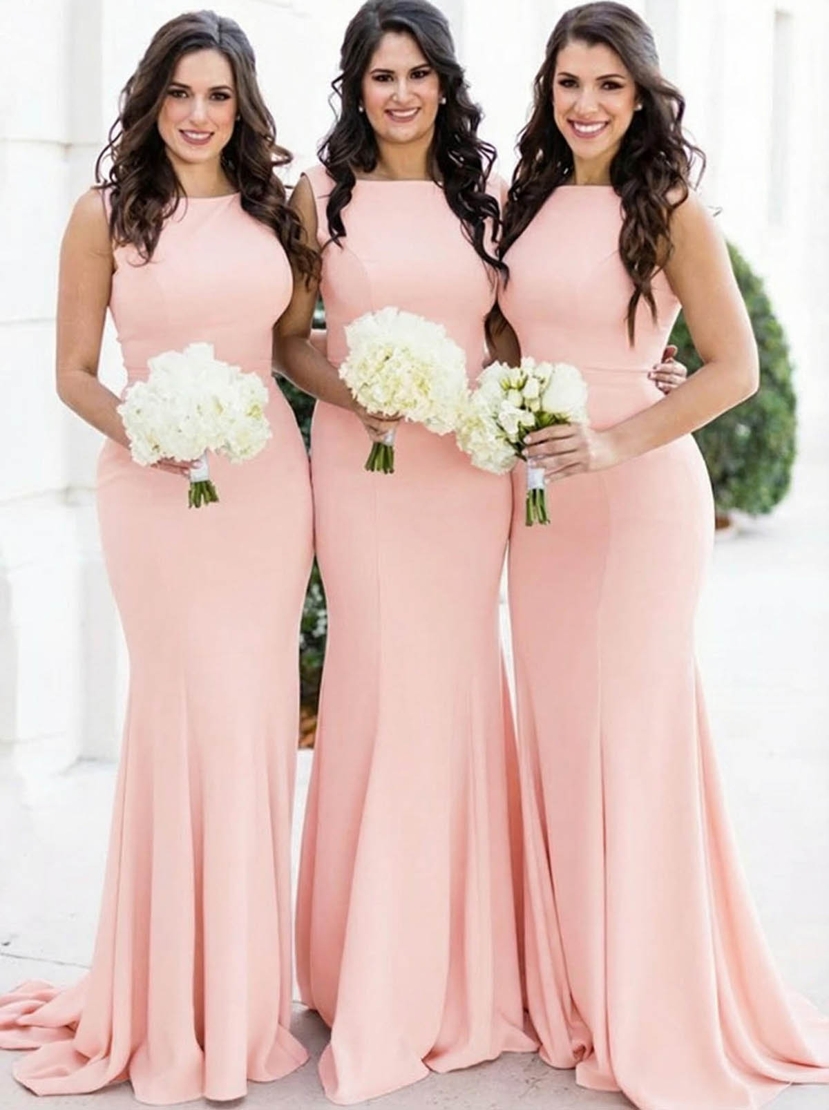 Sheath/Column Square Neckline Sleeveless Elegant Satin Bridesmaid Dresses, product image 15