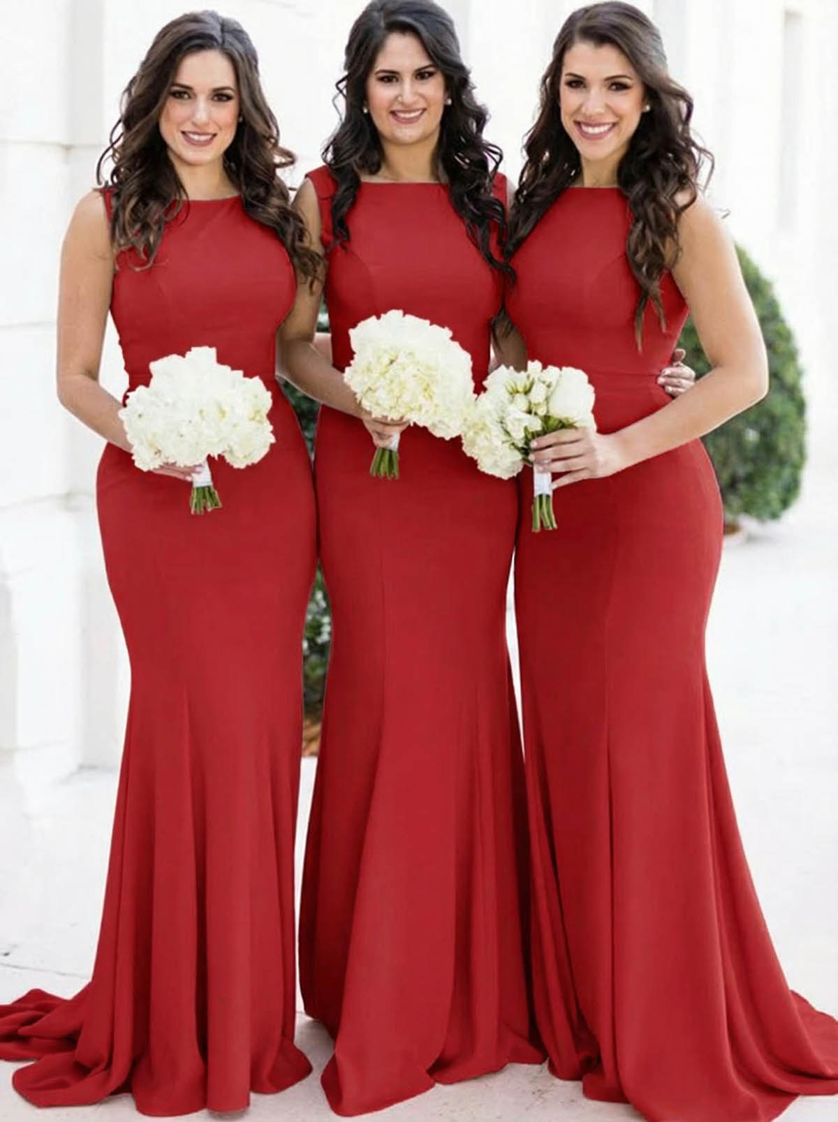 Sheath/Column Square Neckline Sleeveless Elegant Satin Bridesmaid Dresses, product image 11