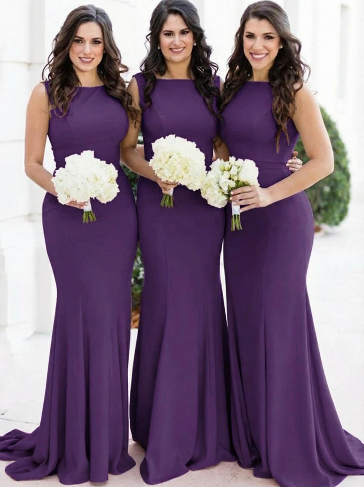 Sheath/Column Square Neckline Sleeveless Elegant Satin Bridesmaid Dresses, product image 21