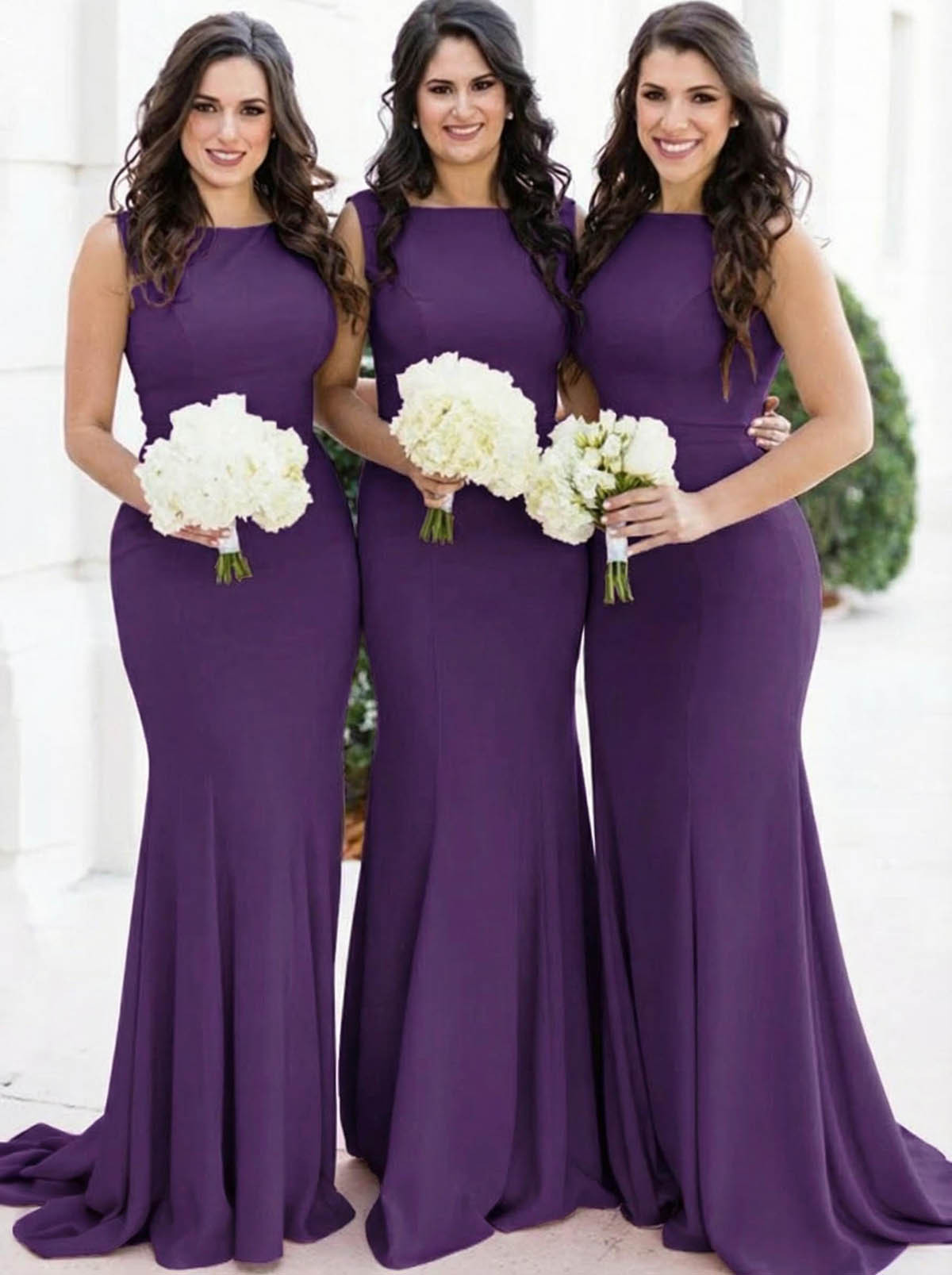 Sheath/Column Square Neckline Sleeveless Elegant Satin Bridesmaid Dresses, product image 21
