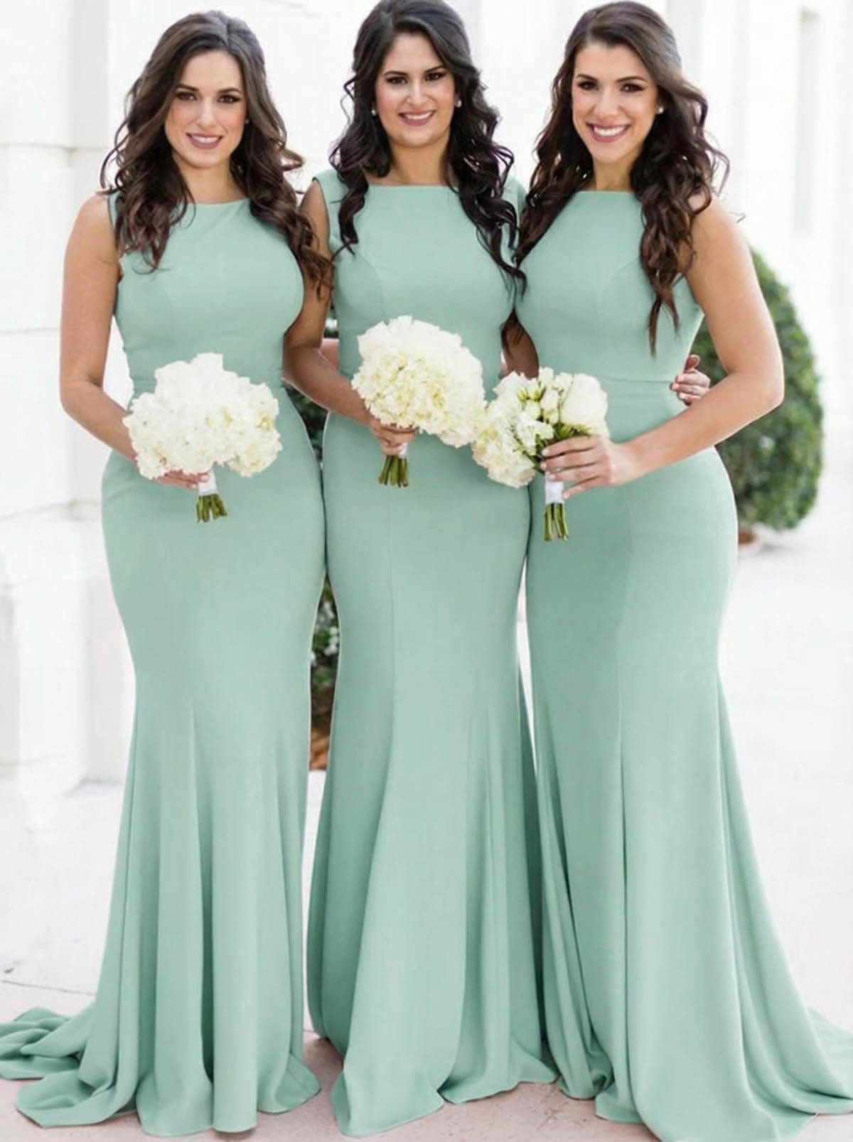 Sheath/Column Square Neckline Sleeveless Elegant Satin Bridesmaid Dresses, product image 26