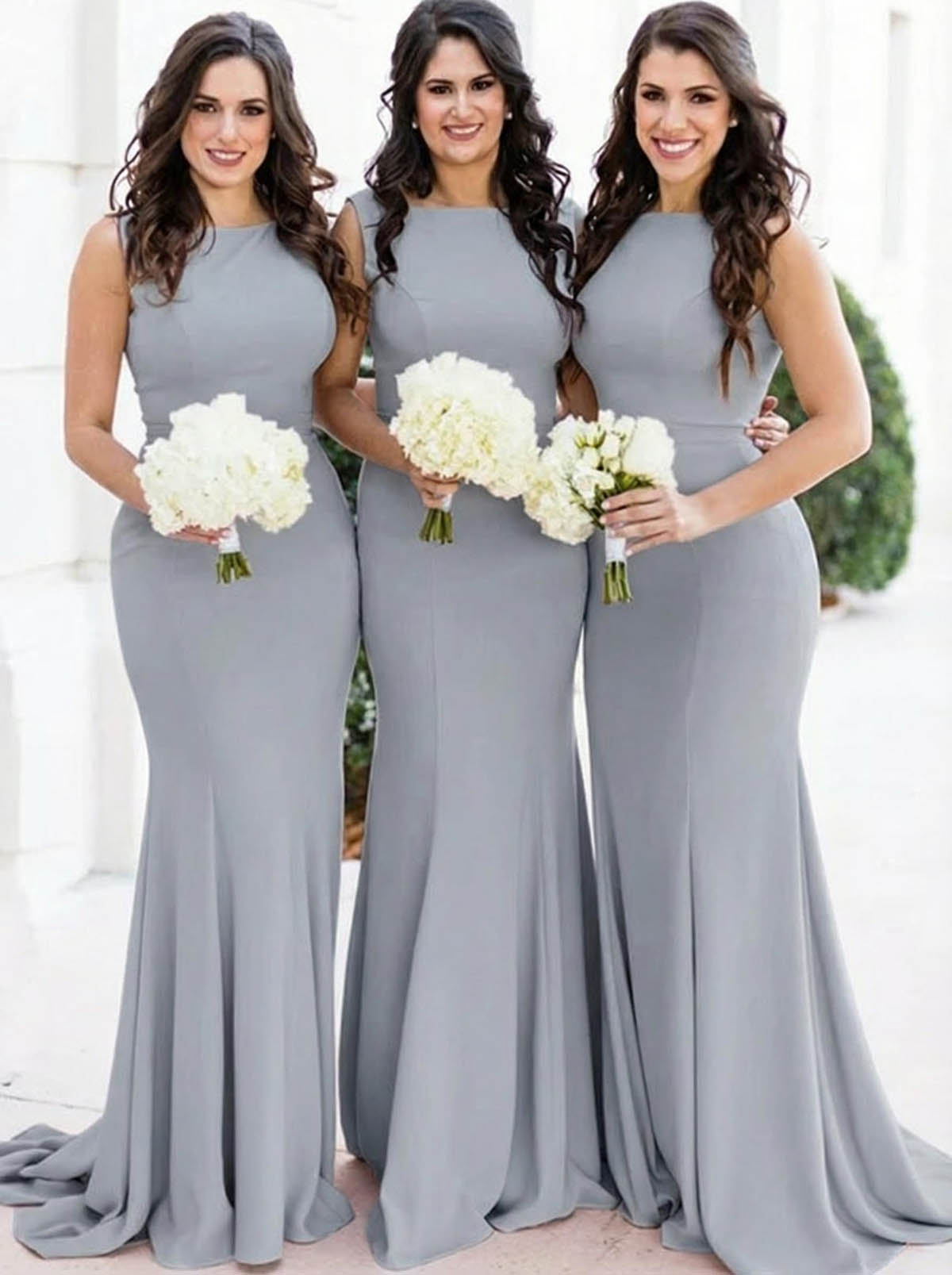 Sheath/Column Square Neckline Sleeveless Elegant Satin Bridesmaid Dresses, product image 36
