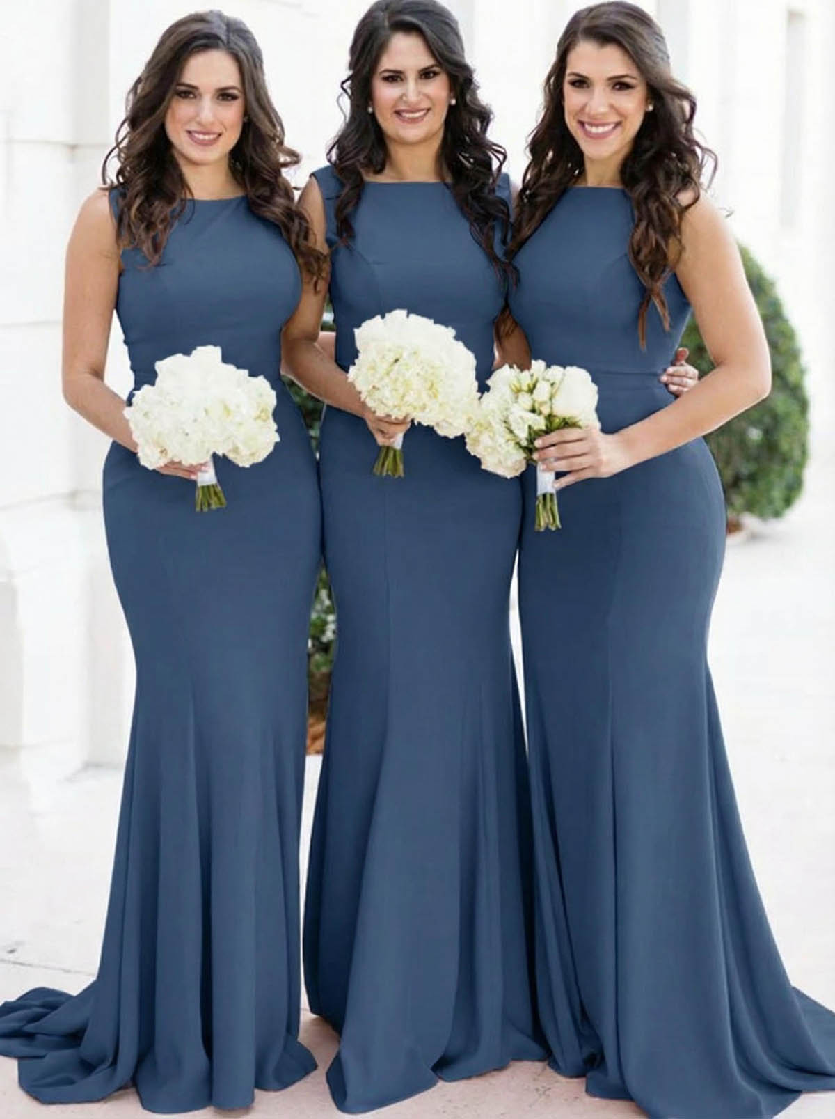 Sheath/Column Square Neckline Sleeveless Elegant Satin Bridesmaid Dresses, product image 4
