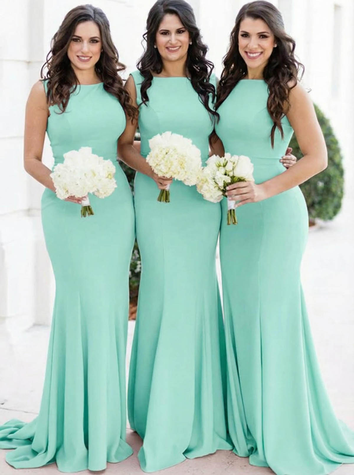 Sheath/Column Square Neckline Sleeveless Elegant Satin Bridesmaid Dresses, product image 28