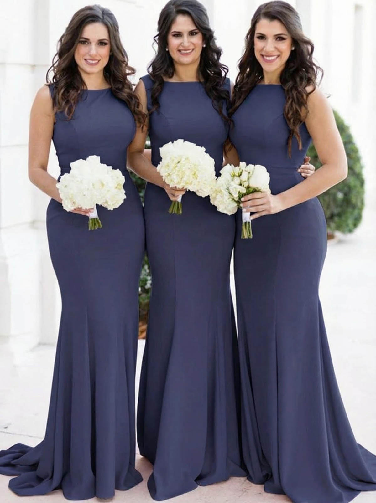 Sheath/Column Square Neckline Sleeveless Elegant Satin Bridesmaid Dresses, product image 5