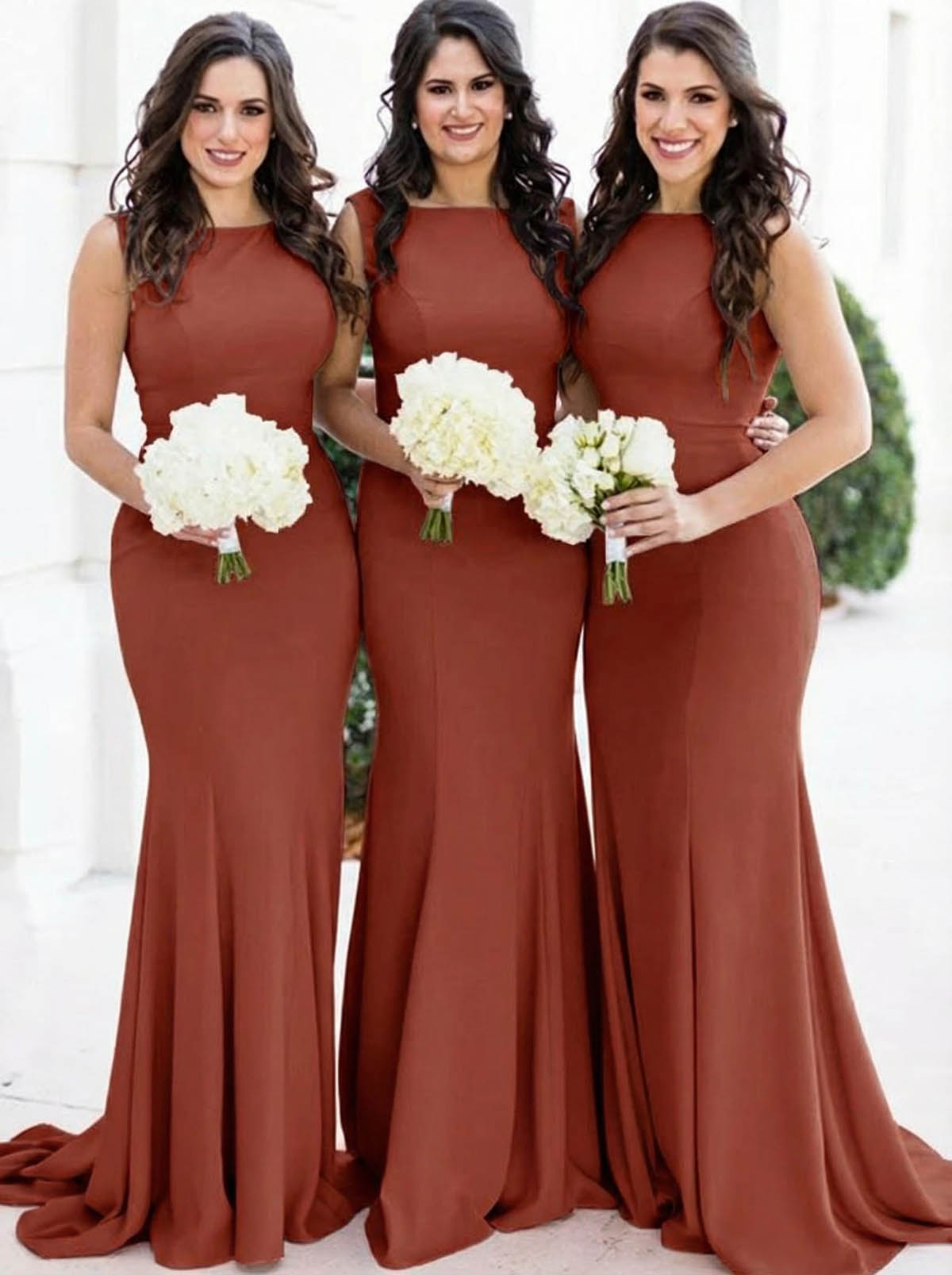 Sheath/Column Square Neckline Sleeveless Elegant Satin Bridesmaid Dresses, product image 12