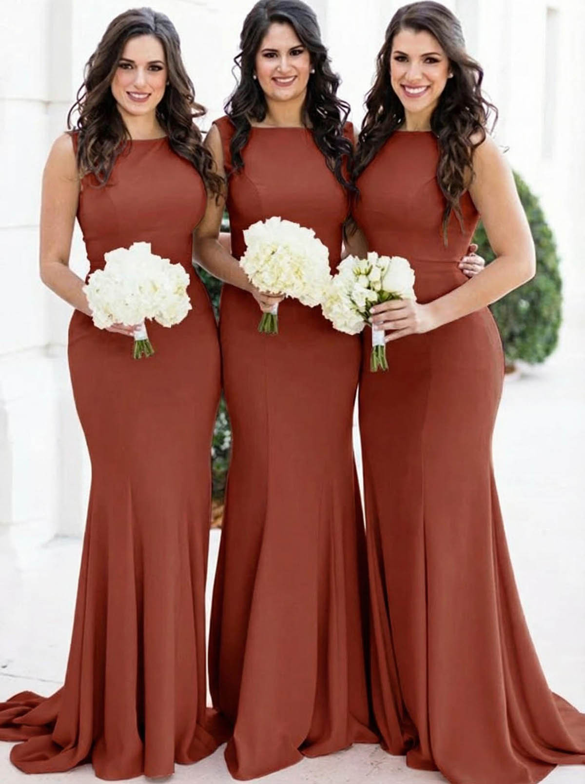 Sheath/Column Square Neckline Sleeveless Elegant Satin Bridesmaid Dresses, product image 12
