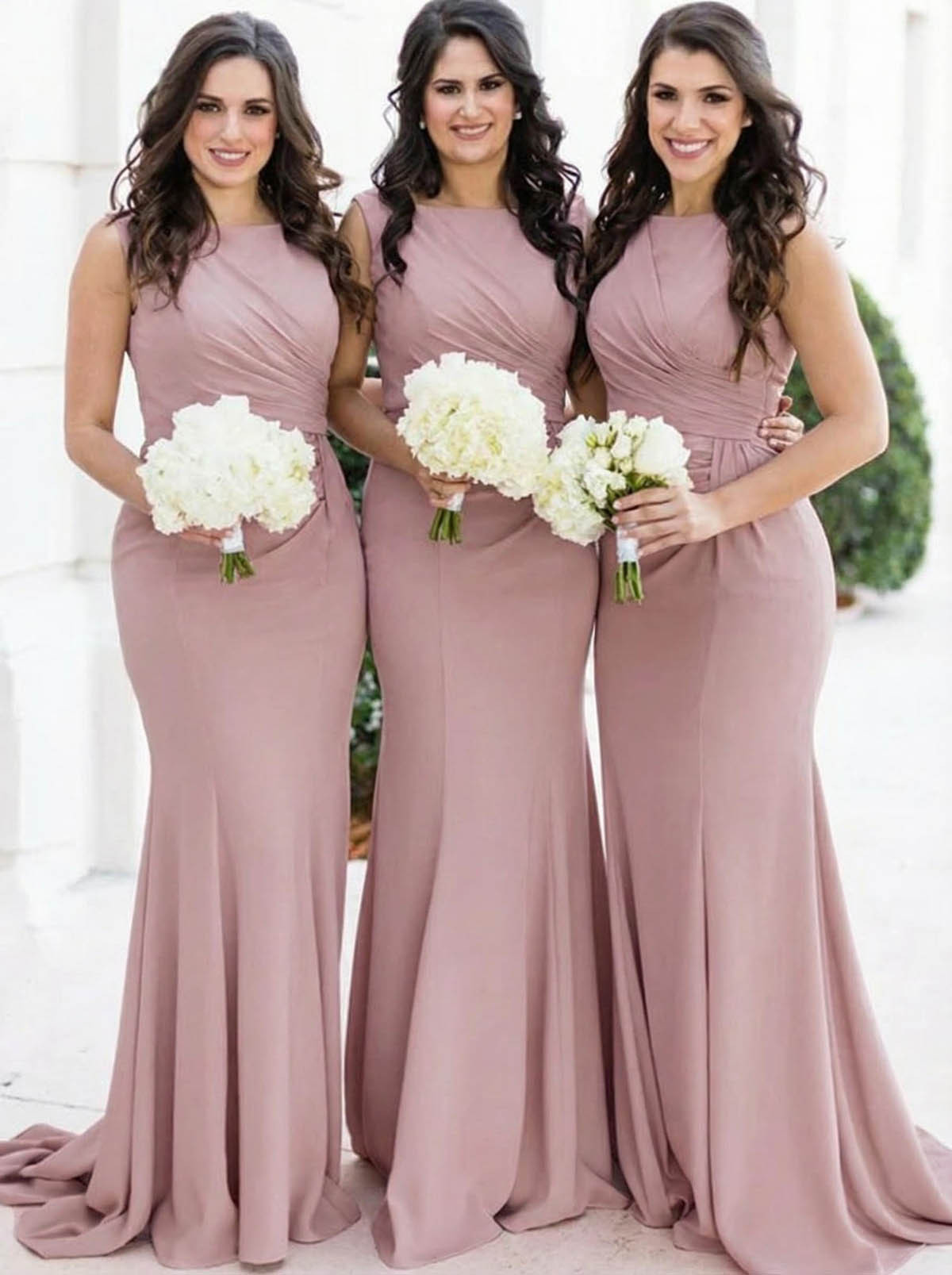 Sheath/Column Square Neckline Sleeveless Elegant Satin Bridesmaid Dresses, product image 18