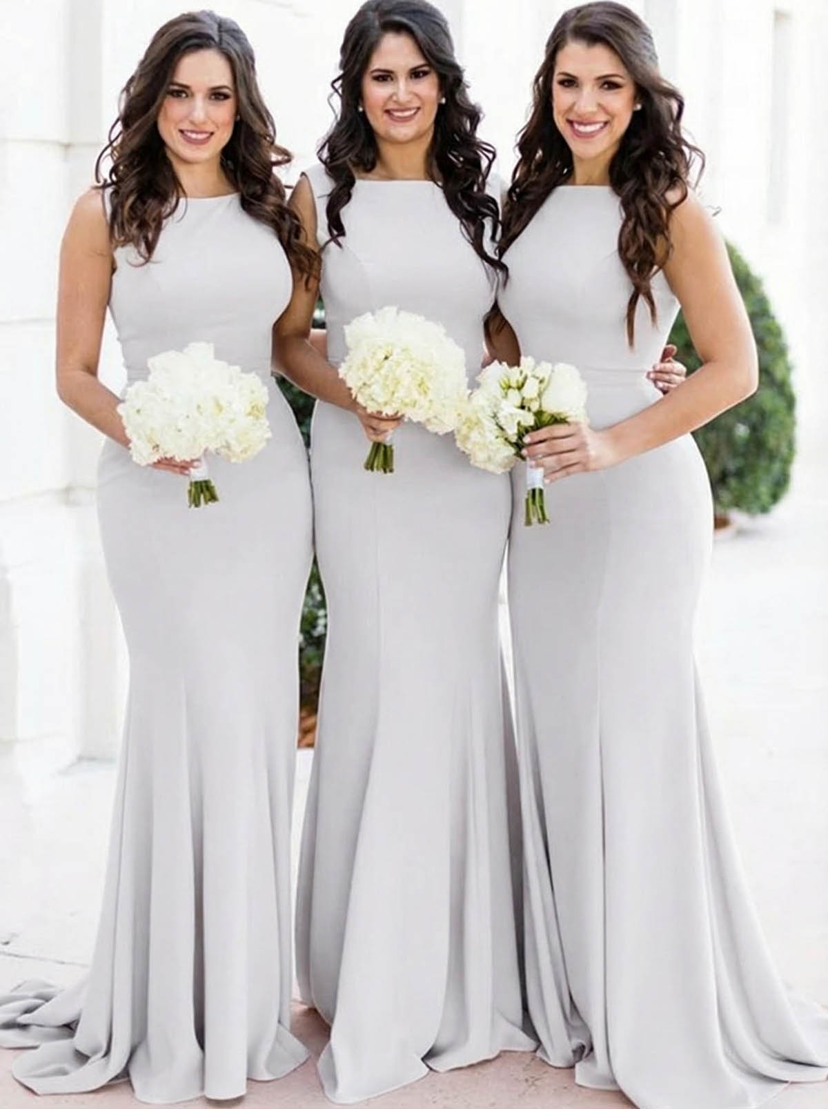 Sheath/Column Square Neckline Sleeveless Elegant Satin Bridesmaid Dresses, product image 35