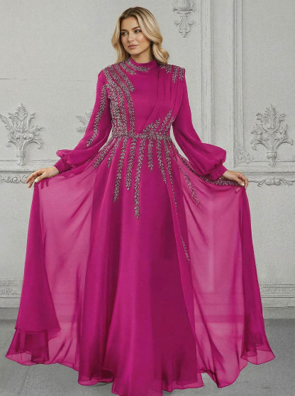 Elegant A-Line High Neck Long Sleeves Chiffon Mother Of The Bride Dresses With Sequins