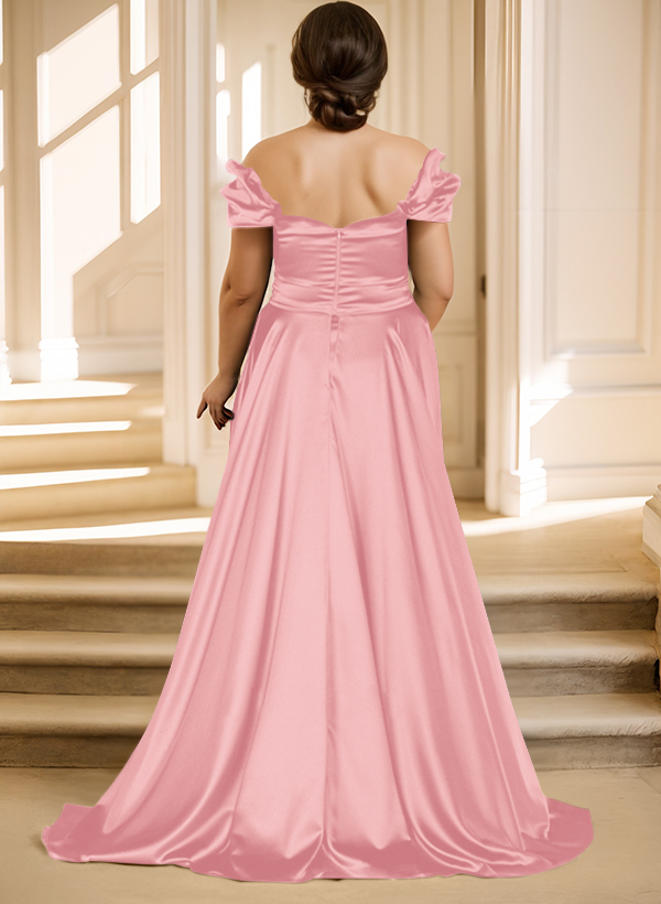 Off-The-Shoulder Silk Like Satin Mother Of The Bride Dresses With Split Front, product image 29