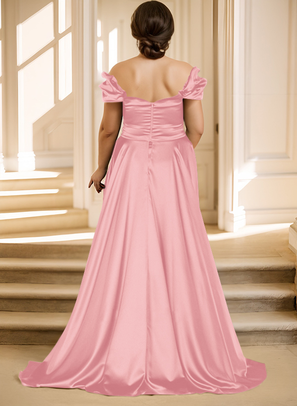 Off-The-Shoulder Silk Like Satin Mother Of The Bride Dresses With Split Front, product image 29