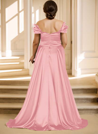 Off-The-Shoulder Silk Like Satin Mother Of The Bride Dresses With Split Front, product image 29
