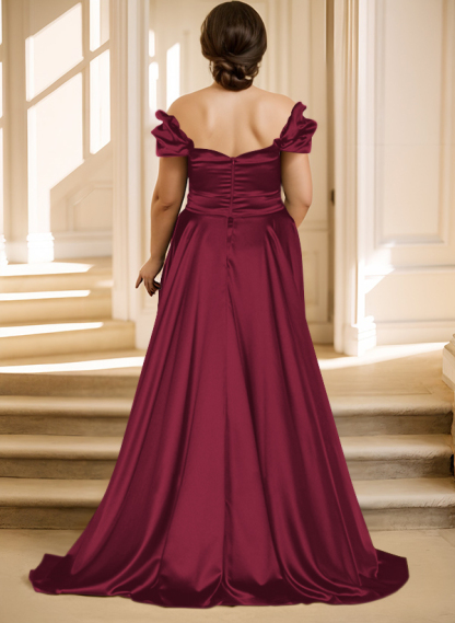 Off-The-Shoulder Silk Like Satin Mother Of The Bride Dresses With Split Front, product image 37