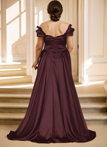 Off-The-Shoulder Silk Like Satin Mother Of The Bride Dresses With Split Front, product image 39
