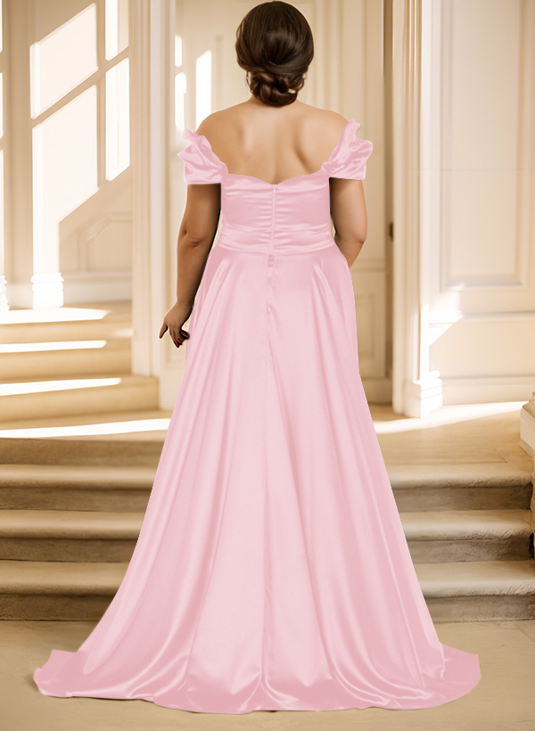 Off-The-Shoulder Silk Like Satin Mother Of The Bride Dresses With Split Front, product image 33