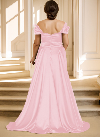 Off-The-Shoulder Silk Like Satin Mother Of The Bride Dresses With Split Front, product image 33