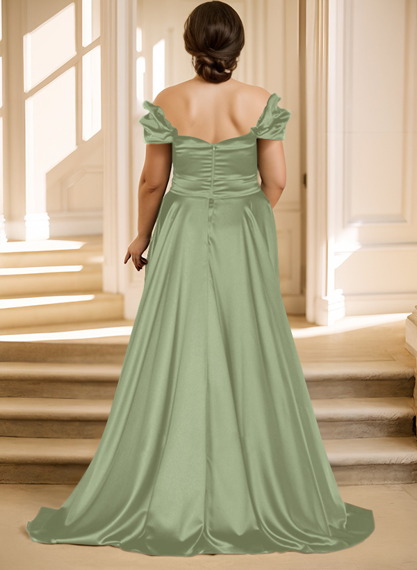 Off-The-Shoulder Silk Like Satin Mother Of The Bride Dresses With Split Front, product image 55