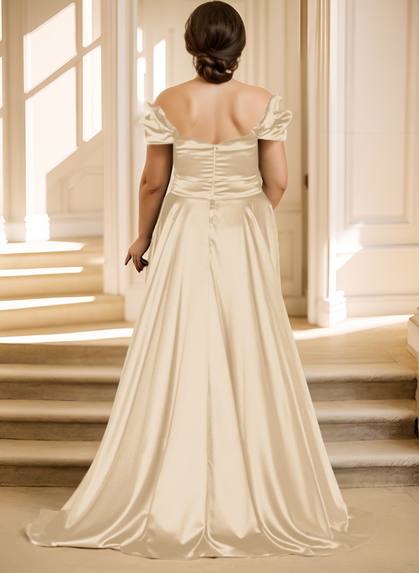 Off-The-Shoulder Silk Like Satin Mother Of The Bride Dresses With Split Front, product image 5