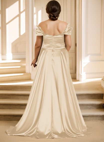 Off-The-Shoulder Silk Like Satin Mother Of The Bride Dresses With Split Front, product image 5