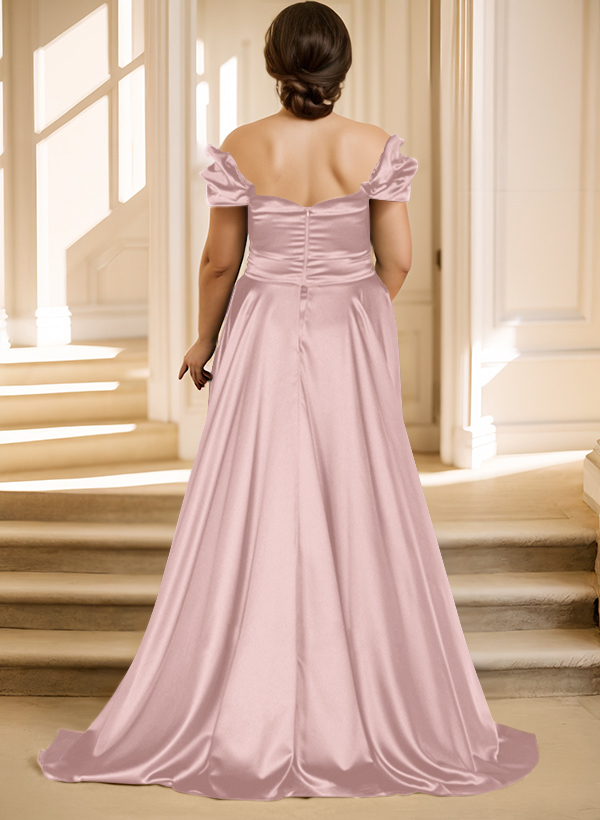 Off-The-Shoulder Silk Like Satin Mother Of The Bride Dresses With Split Front, product image 25