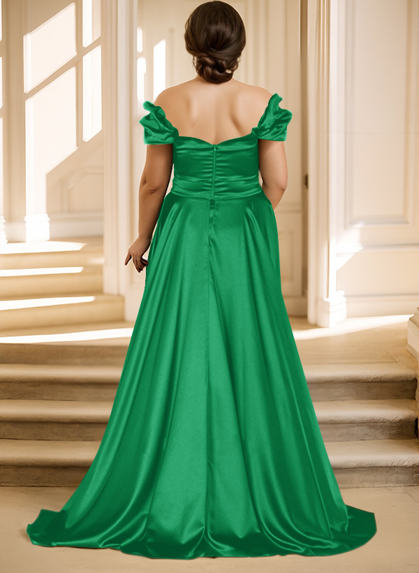 Off-The-Shoulder Silk Like Satin Mother Of The Bride Dresses With Split Front, product image 49