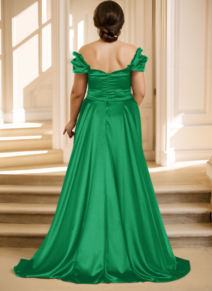 Off-The-Shoulder Silk Like Satin Mother Of The Bride Dresses With Split Front, product image 49