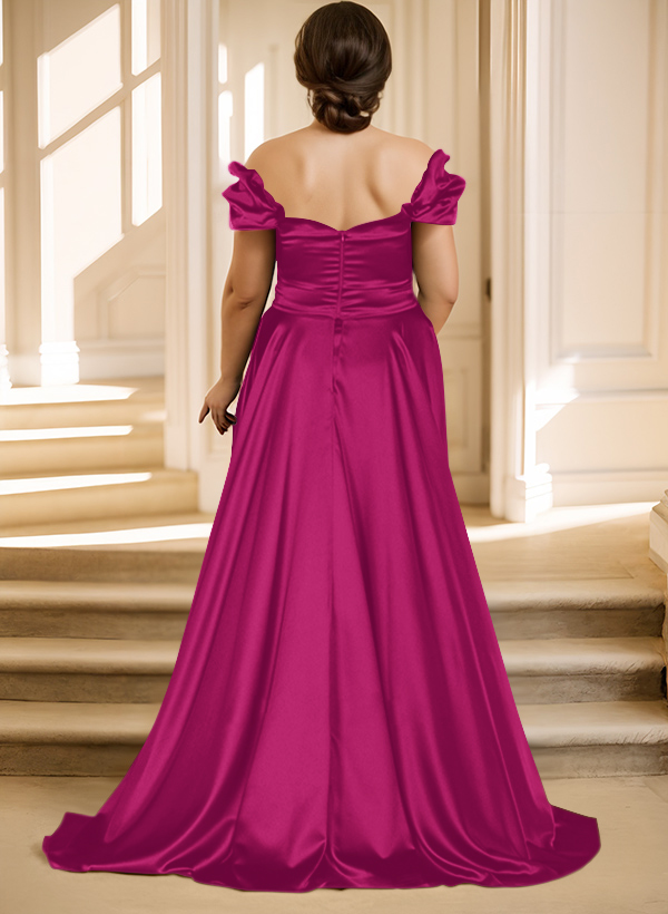 Off-The-Shoulder Silk Like Satin Mother Of The Bride Dresses With Split Front, product image 21