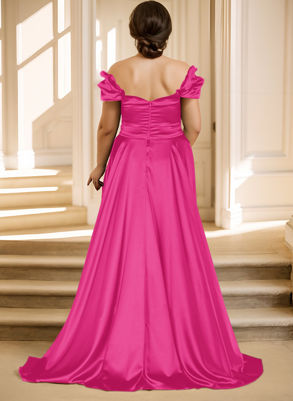 Off-The-Shoulder Silk Like Satin Mother Of The Bride Dresses With Split Front, product image 23