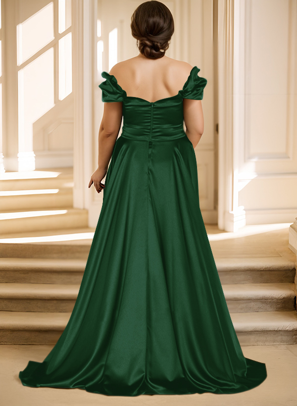 Off-The-Shoulder Silk Like Satin Mother Of The Bride Dresses With Split Front, product image 43