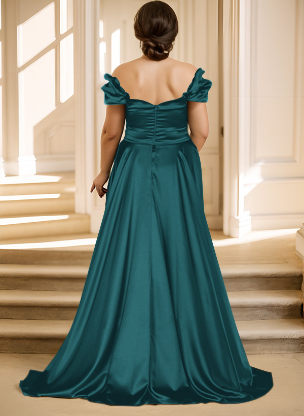 Off-The-Shoulder Silk Like Satin Mother Of The Bride Dresses With Split Front, product image 15