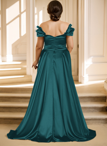 Off-The-Shoulder Silk Like Satin Mother Of The Bride Dresses With Split Front, product image 15