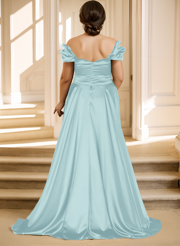 Off-The-Shoulder Silk Like Satin Mother Of The Bride Dresses With Split Front, product image 61