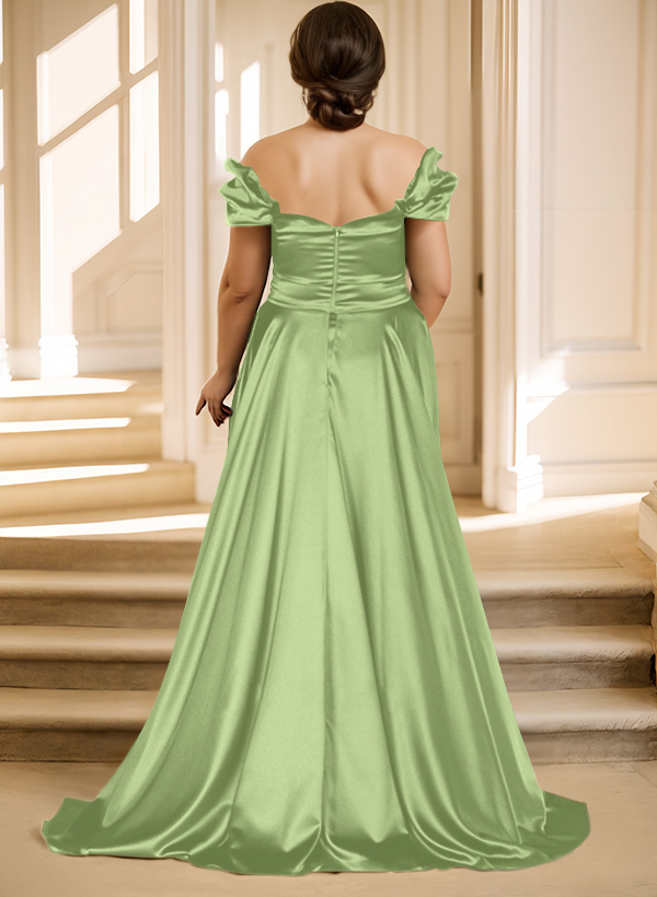 Off-The-Shoulder Silk Like Satin Mother Of The Bride Dresses With Split Front, product image 57