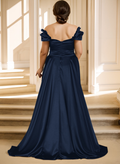 Off-The-Shoulder Silk Like Satin Mother Of The Bride Dresses With Split Front, product image 9