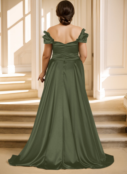 Off-The-Shoulder Silk Like Satin Mother Of The Bride Dresses With Split Front, product image 47