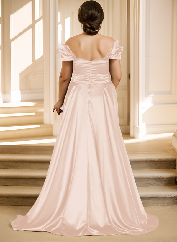 Off-The-Shoulder Silk Like Satin Mother Of The Bride Dresses With Split Front, product image 27