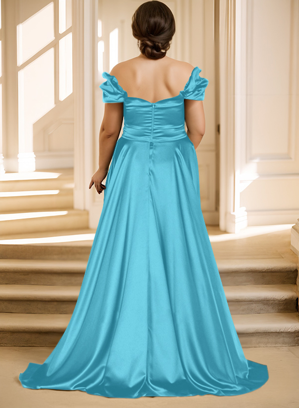 Off-The-Shoulder Silk Like Satin Mother Of The Bride Dresses With Split Front, product image 17