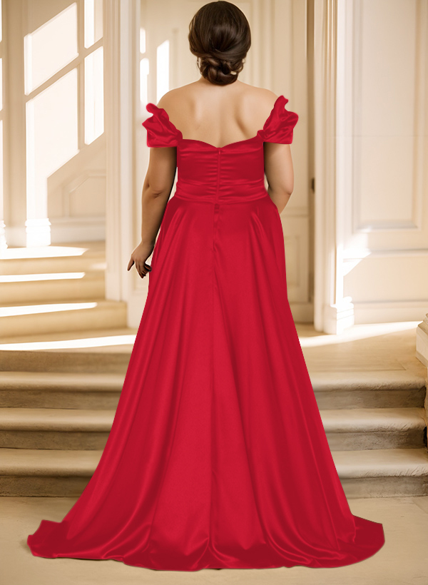 Off-The-Shoulder Silk Like Satin Mother Of The Bride Dresses With Split Front, product image 35