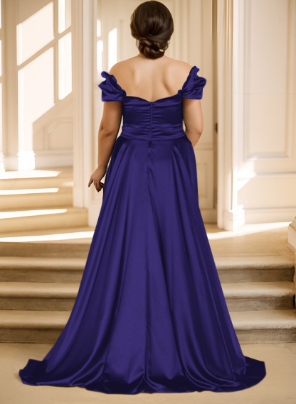 Off-The-Shoulder Silk Like Satin Mother Of The Bride Dresses With Split Front, product image 65