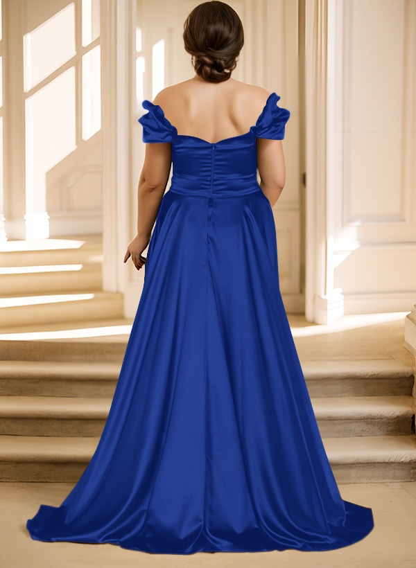 Off-The-Shoulder Silk Like Satin Mother Of The Bride Dresses With Split Front, product image 11