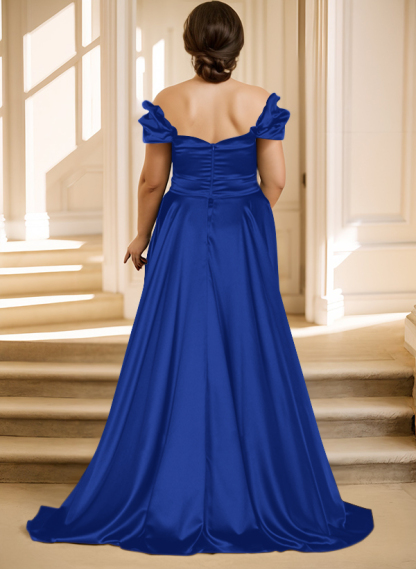 Off-The-Shoulder Silk Like Satin Mother Of The Bride Dresses With Split Front, product image 11