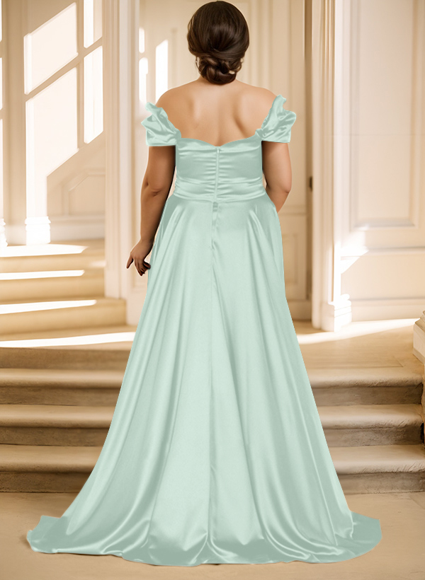 Off-The-Shoulder Silk Like Satin Mother Of The Bride Dresses With Split Front, product image 53