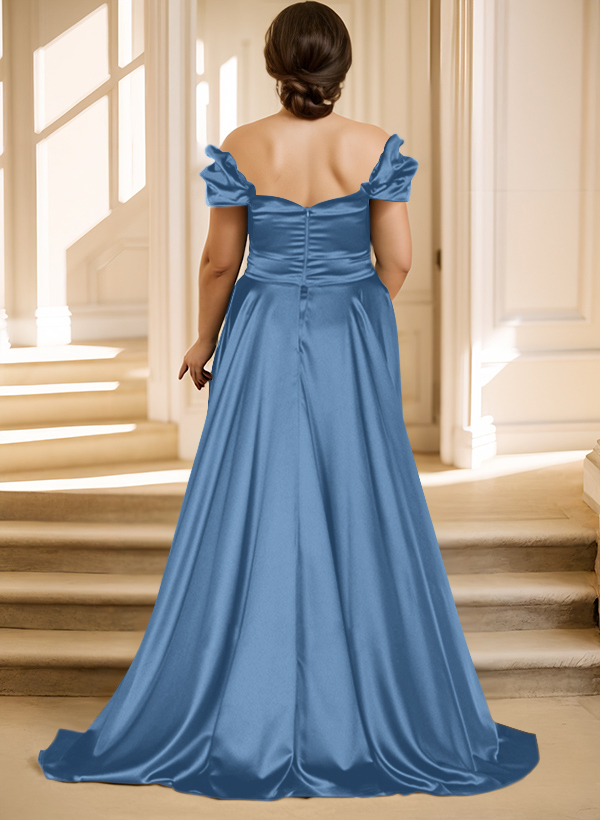 Off-The-Shoulder Silk Like Satin Mother Of The Bride Dresses With Split Front, product image 13