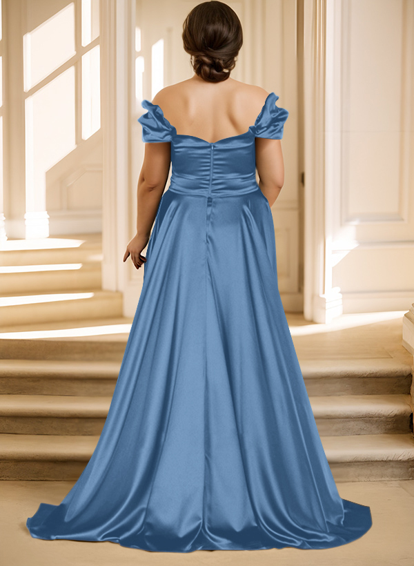 Off-The-Shoulder Silk Like Satin Mother Of The Bride Dresses With Split Front, product image 13