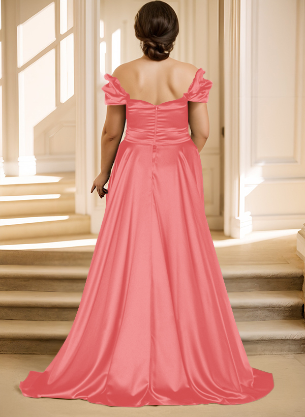 Off-The-Shoulder Silk Like Satin Mother Of The Bride Dresses With Split Front, product image 41