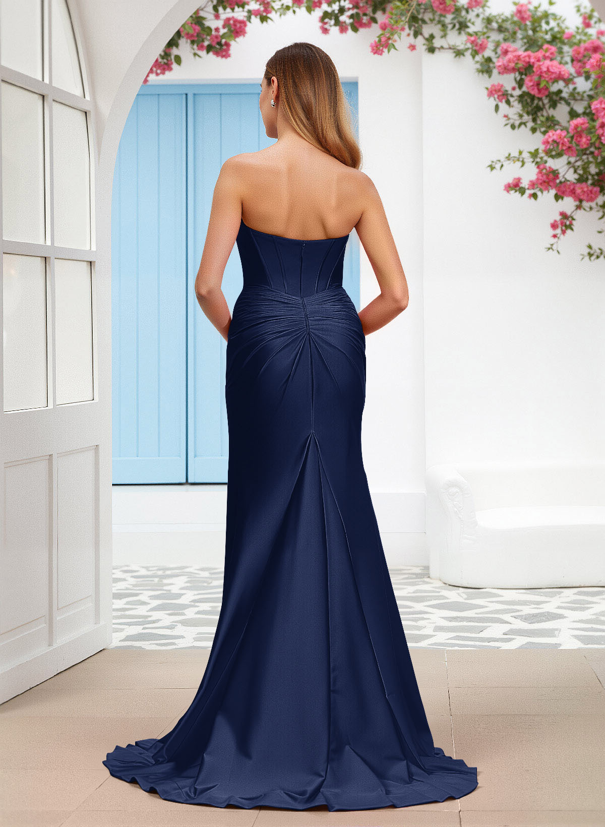 Elegant Trumpet Sweetheart Stretch Satin Knit Bridesmaid Dresses With High Split