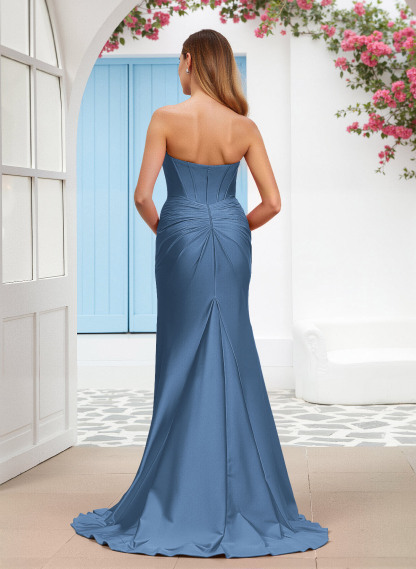 Elegant Trumpet Sweetheart Stretch Satin Knit Bridesmaid Dresses With High Split