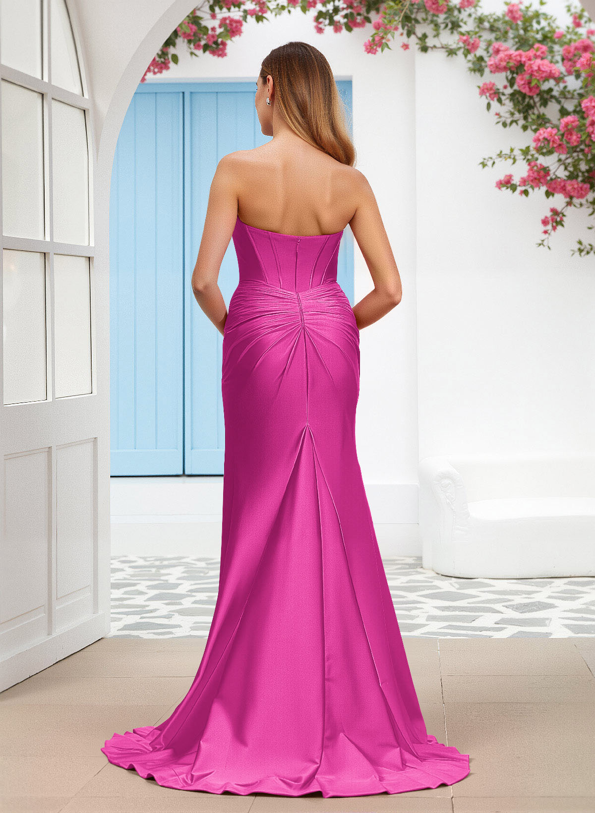 Elegant Trumpet Sweetheart Stretch Satin Knit Bridesmaid Dresses With High Split